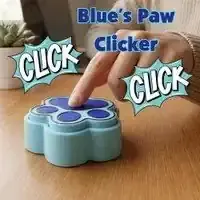 Blue paw-shaped clicker with comic-style graphics
